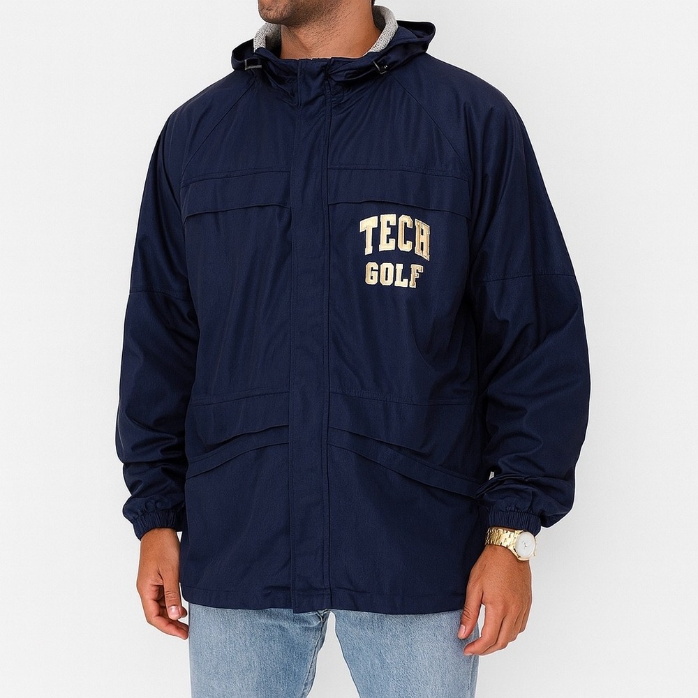 Russell Athletic Tech Golf Rain Jacket Men's M Navy Gold Embroidered Patch READ